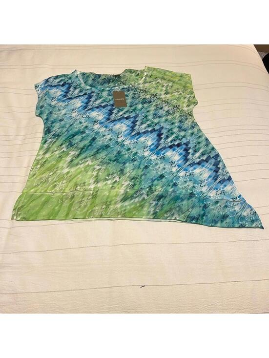 Chico's Tops - Chico's NWT Diagonal Batik Tee Asymmetric Hem Women's Size 00 Green Blue Multi